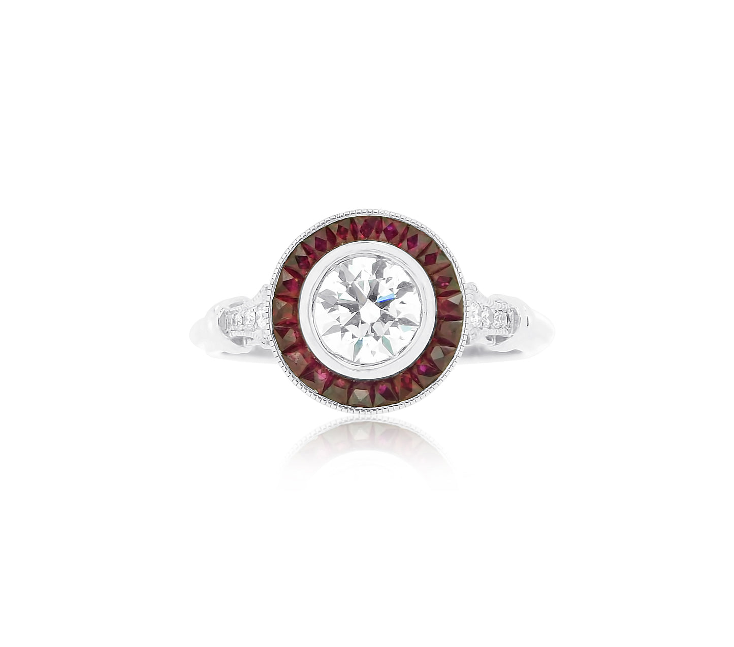 Vintage Inspired Ruby Ring with Diamond Center