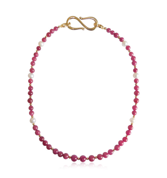 Gorgeous Ruby Pearl Gold Necklace