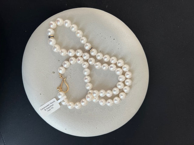 Freshwater Pearls with Blue Sapphire Roundels