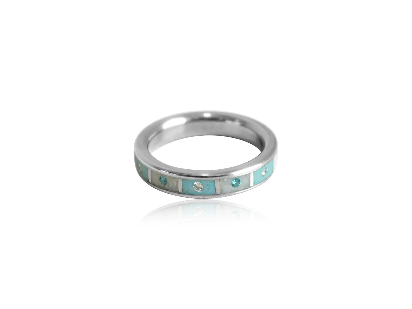 Pearl Turquoise Blue & White Diamond Band