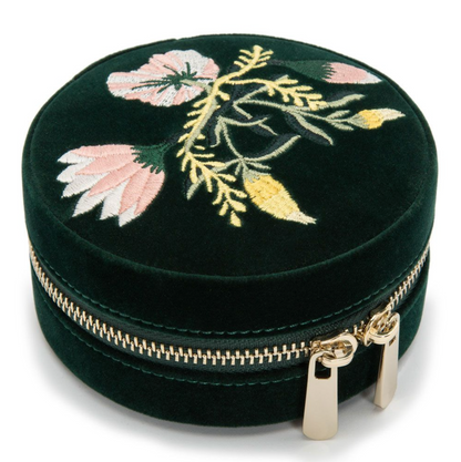 Round Zippered Jewelry Case Forest Green