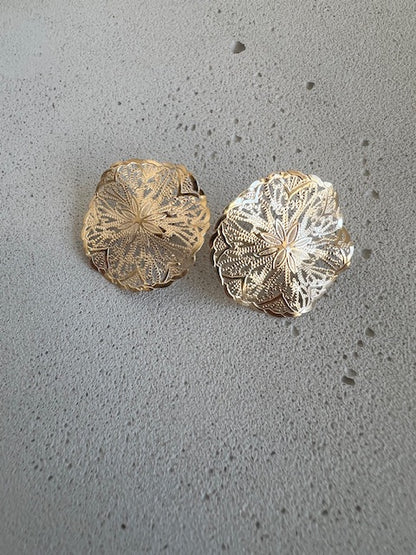 Large Filigree Cut Out Gold Earrings