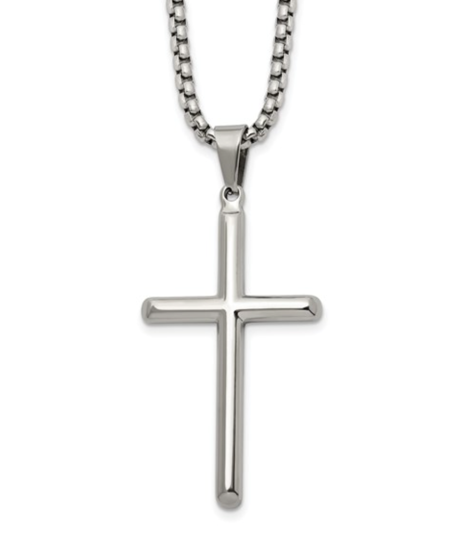 Stainless Steel Polished Cross with 24" Chain