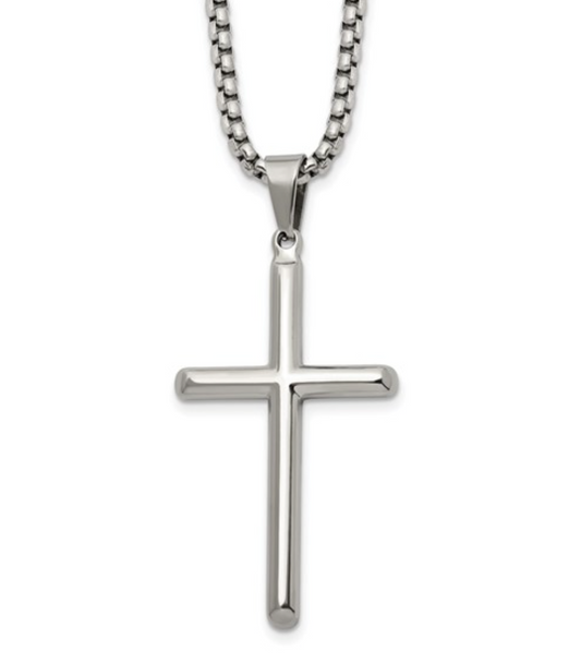 Stainless Steel Polished Cross with 24" Chain