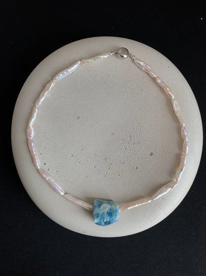 Aquamarine Nugget Pearl Necklace