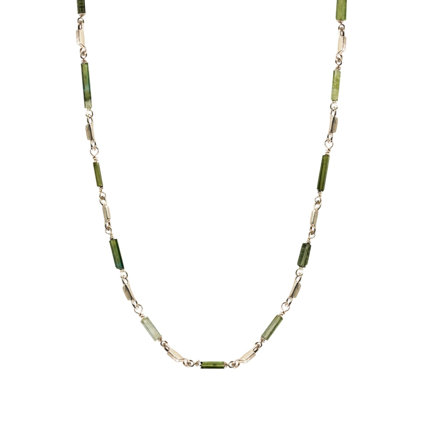 Green Tourmaline Silver Pebble Chain