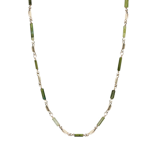 Green Tourmaline Silver Pebble Chain