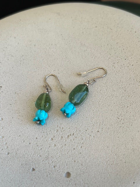 Green Tourmaline and Turquoise Bead Earrings