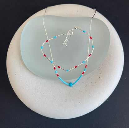 Coral Turquoise Bracelet in Liquid Silver