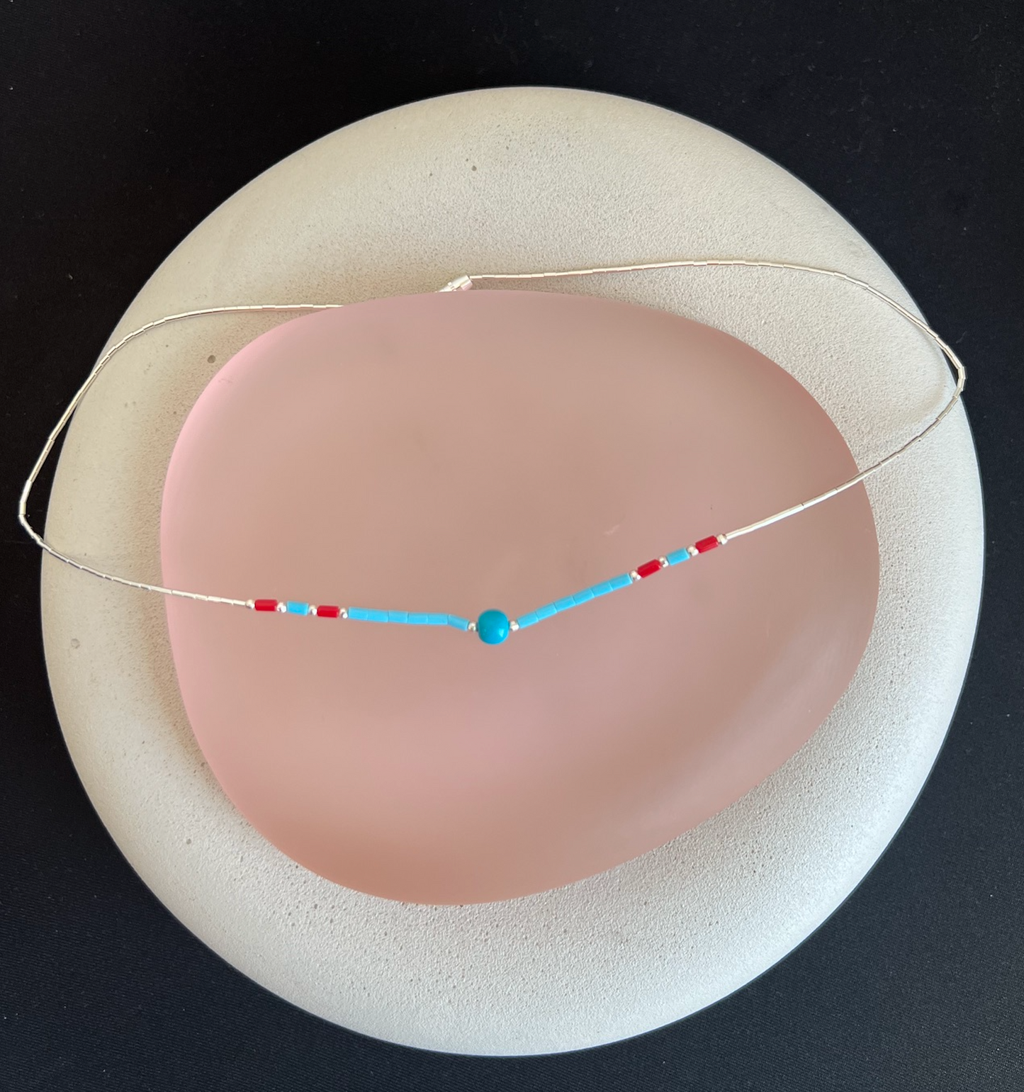 Coral Turquoise and Liquid Silver Necklace
