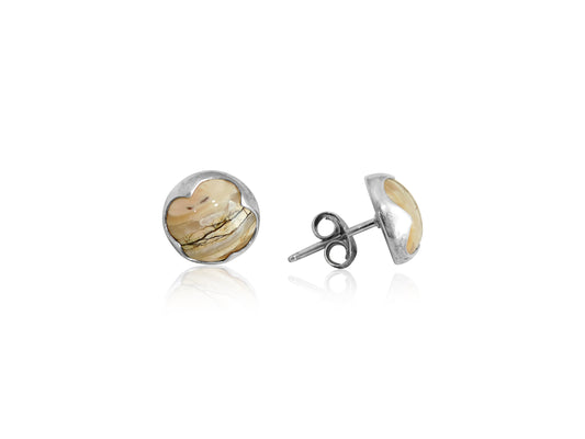 White and Cream Black Stripe Fossilized Woolly Mammoth Studs