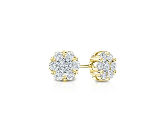 Diamond Cluster Studs in Yellow Gold
