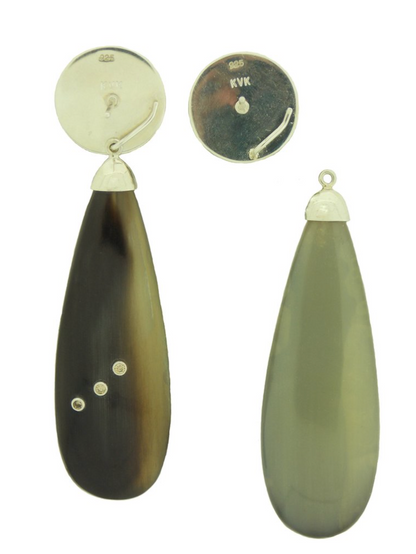 Buffalo Horn Diamond Drops with Fossilized Woolly Mammoth Tops