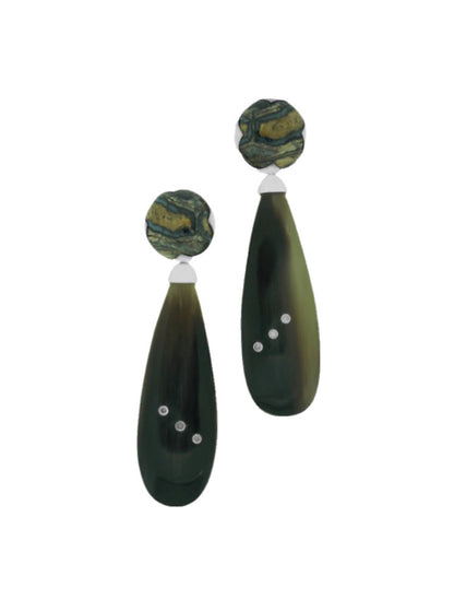 Buffalo Horn Diamond Drops with Fossilized Woolly Mammoth Tops