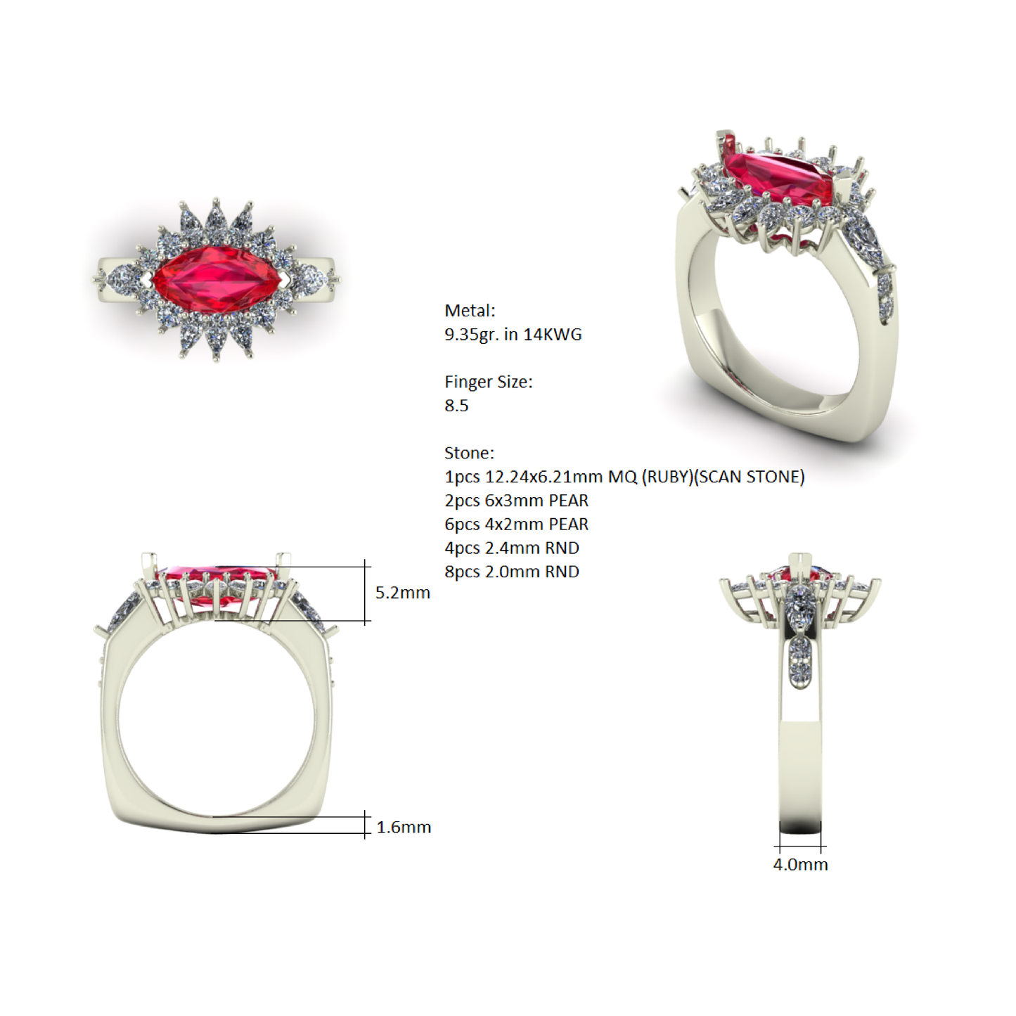 Custom Ruby Marquise Diamond Halo Custom Ring