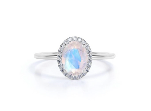 Moonstone Diamond Halo Ring