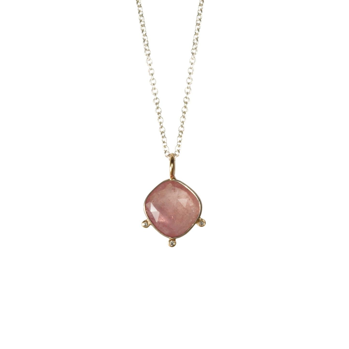 Pink Sapphire Three Diamond Pendant