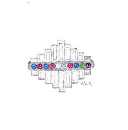 Custom Art Deco Mothers Birthstone Ring