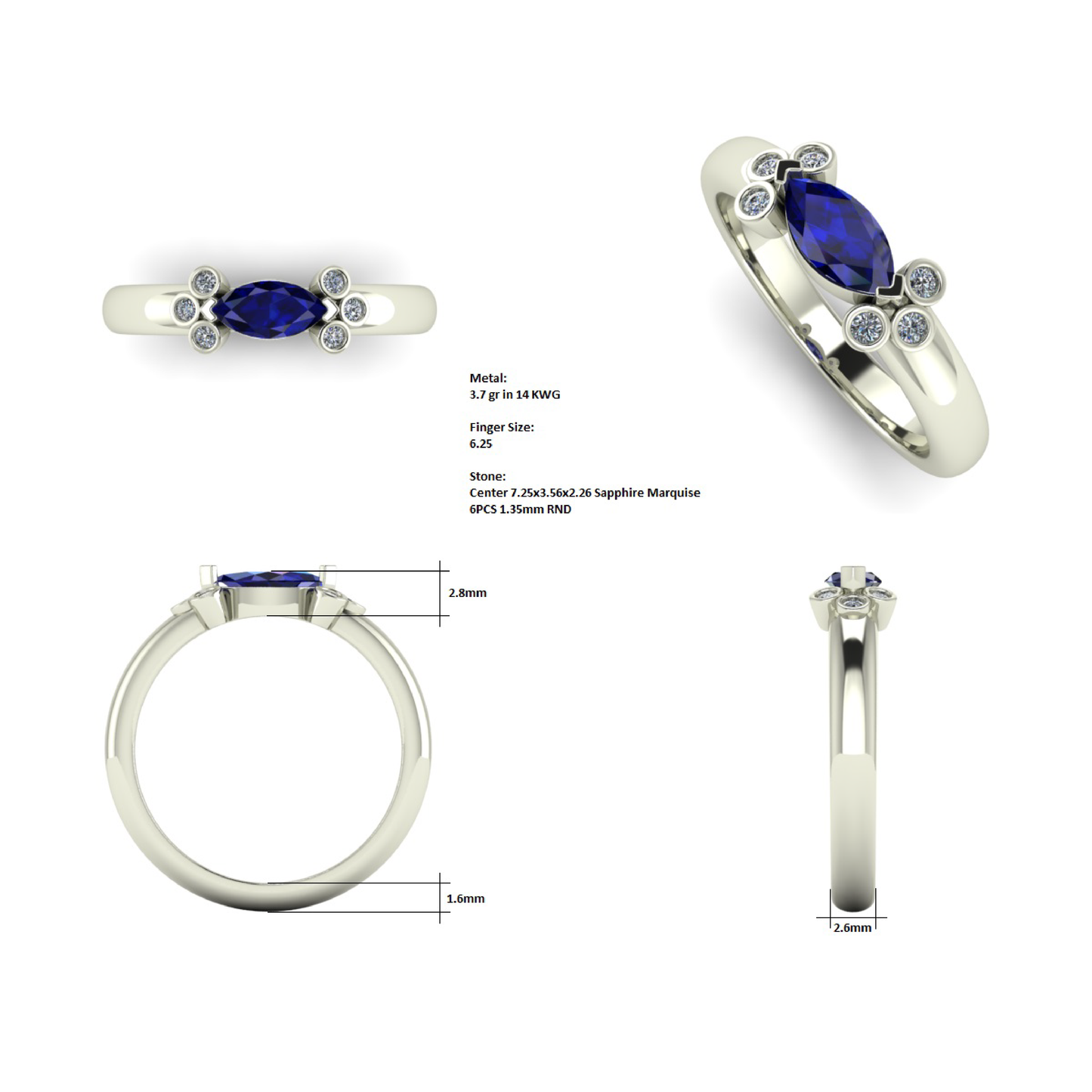 Sapphire and Diamond Horizontal Ring