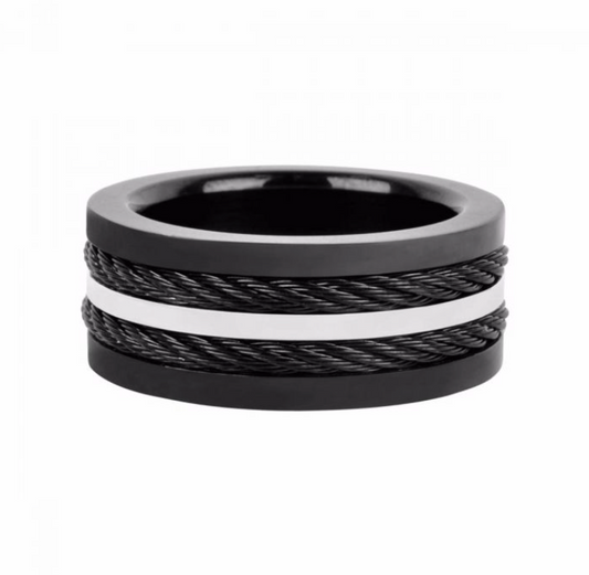 Mens Multiple Cable Steel Band Ring