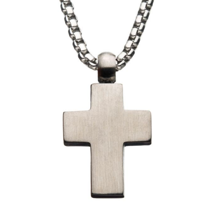 Mens Hammered Stainless Steel Cross