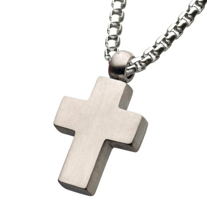 Mens Hammered Stainless Steel Cross