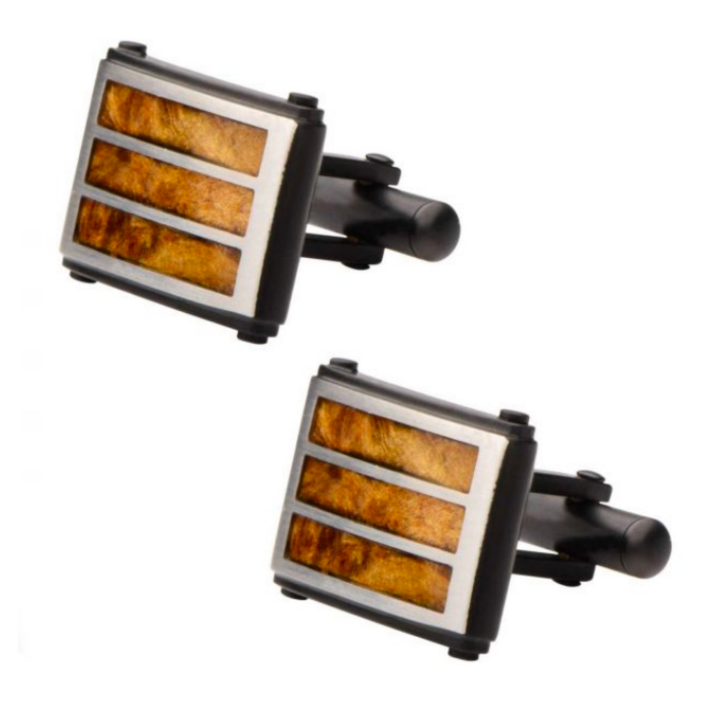 Mens Wood and Stainless Steel Cuff Links