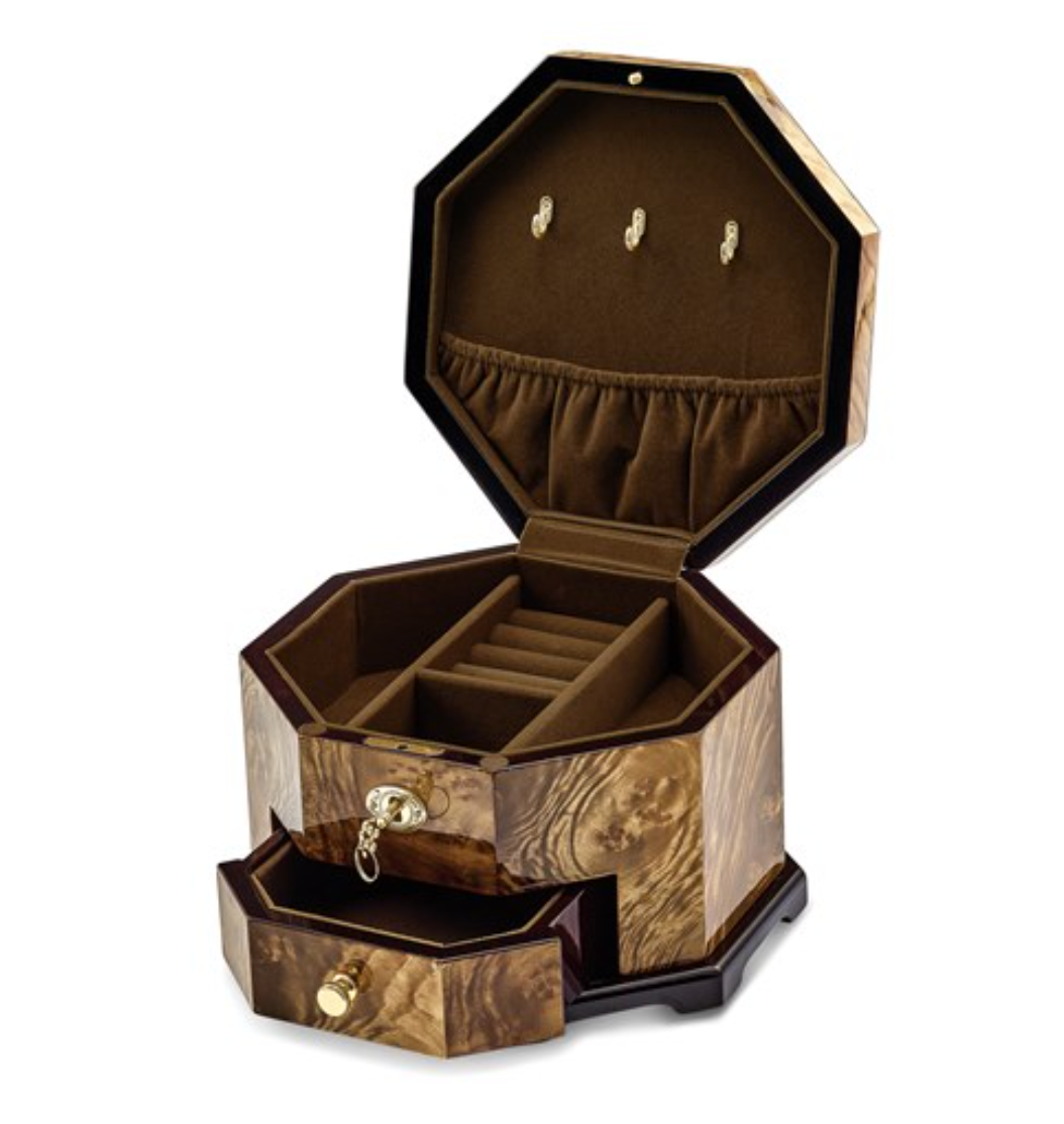 Rustic Burlwood Octagonal Jewelry Box