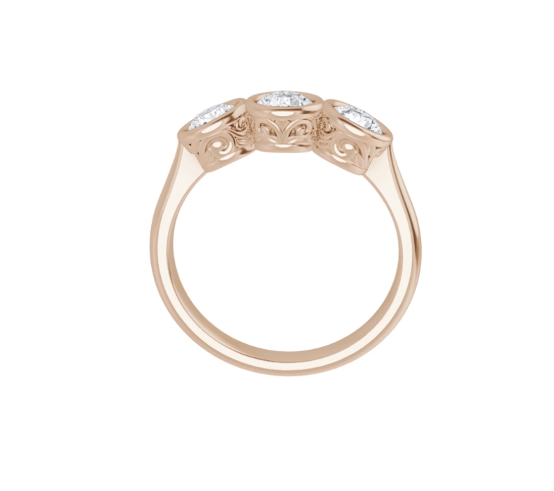 Bezel Triple Diamond Rose Gold Ring
