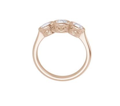 Bezel Triple Diamond Rose Gold Ring