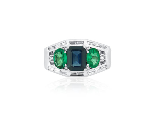 Custom Diamond and Emerald Ring