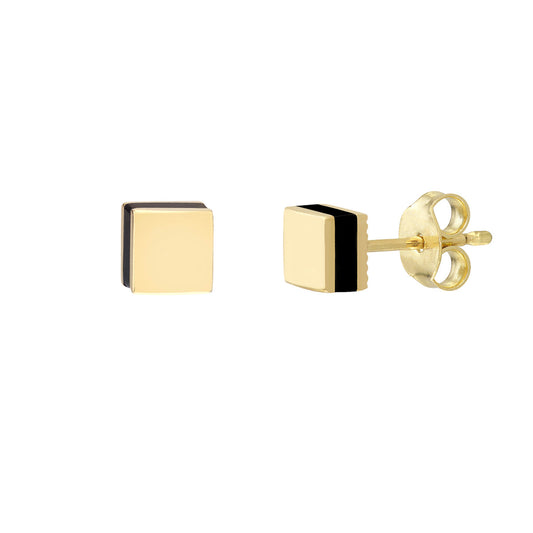 Gold and Black Enamel Stud Earrings