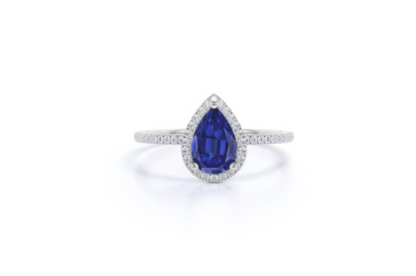 Sapphire Diamond Halo Pear Ring