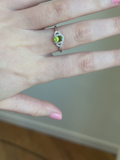 Peridot Diamond Halo Ring