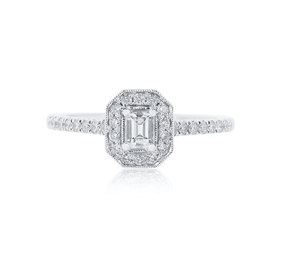 Emerald Cut Diamond Ring with Halo