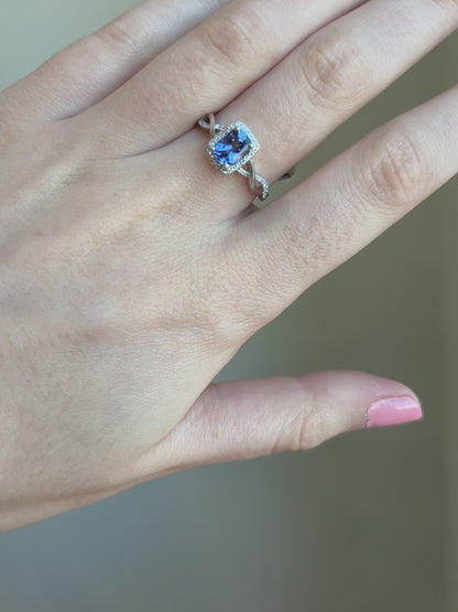 Tanzanite Diamond Halo Ring