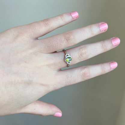 Peridot Diamond Halo Ring