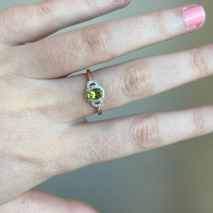 Peridot Diamond Halo Ring