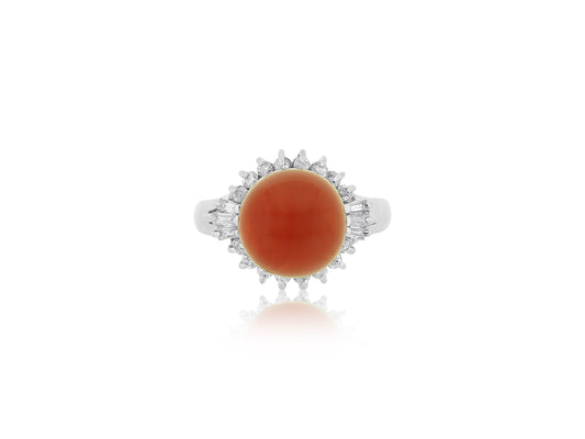 Italian Red Coral and Diamond Ring