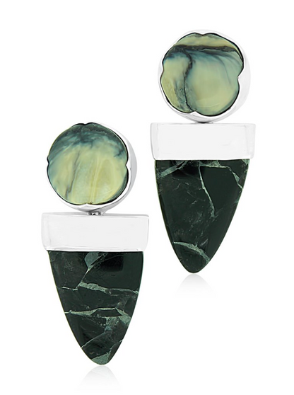 Jade and Fossilized Woolly Mammoth Earrings