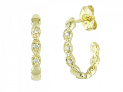 Milgrain Diamond Hoop Yellow Gold