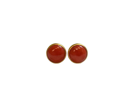 Red Coral Gold Stud Earrings