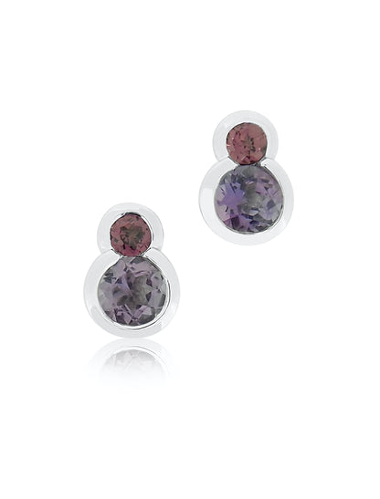 Double Amethyst and Rhodonite Earrings