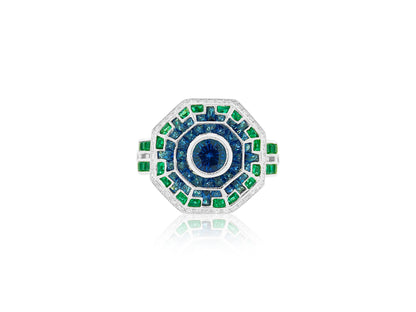 Sapphire, Emerald and Diamond Ring