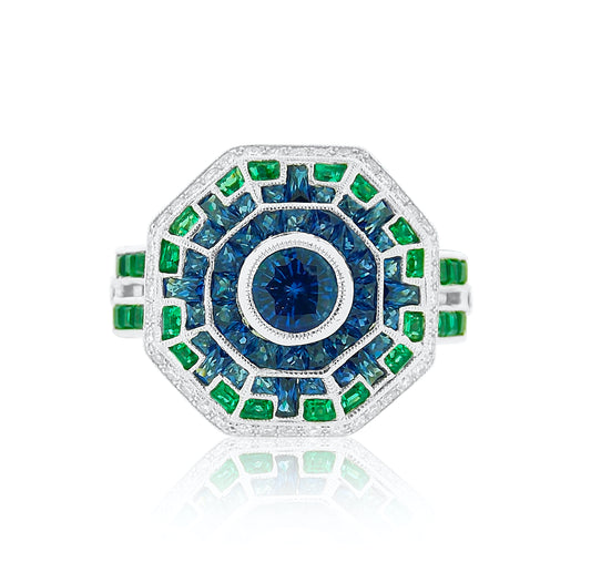 Sapphire, Emerald and Diamond Ring