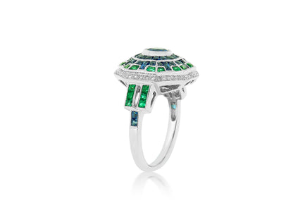 Sapphire, Emerald and Diamond Ring