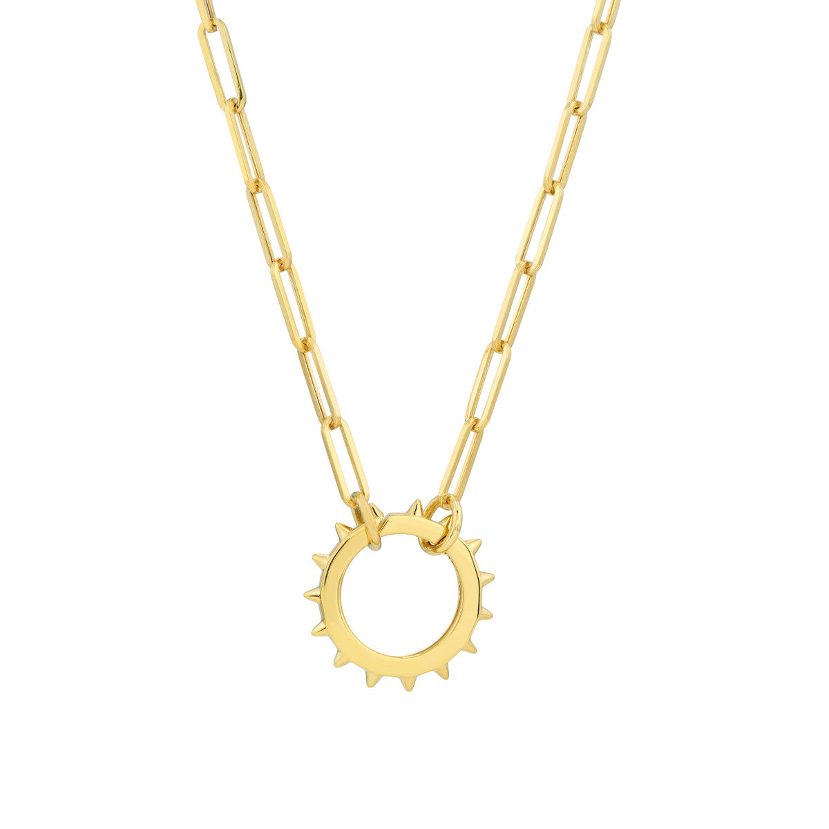 Round Spiked Push Lock Pendant with  Rolo Chain