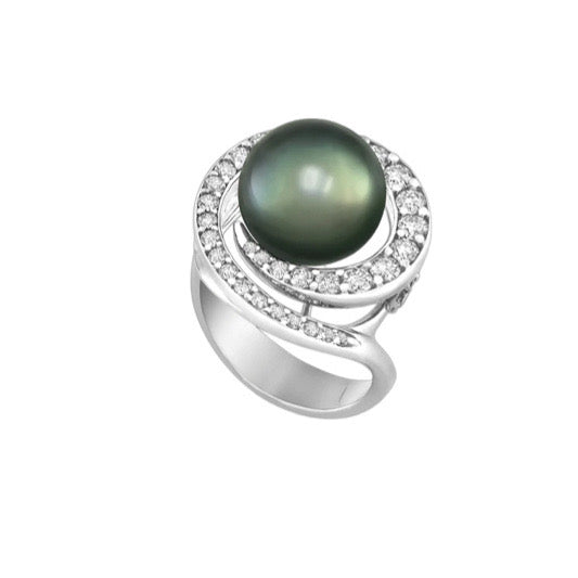 Tahitian Pearl Diamond Halo Ring